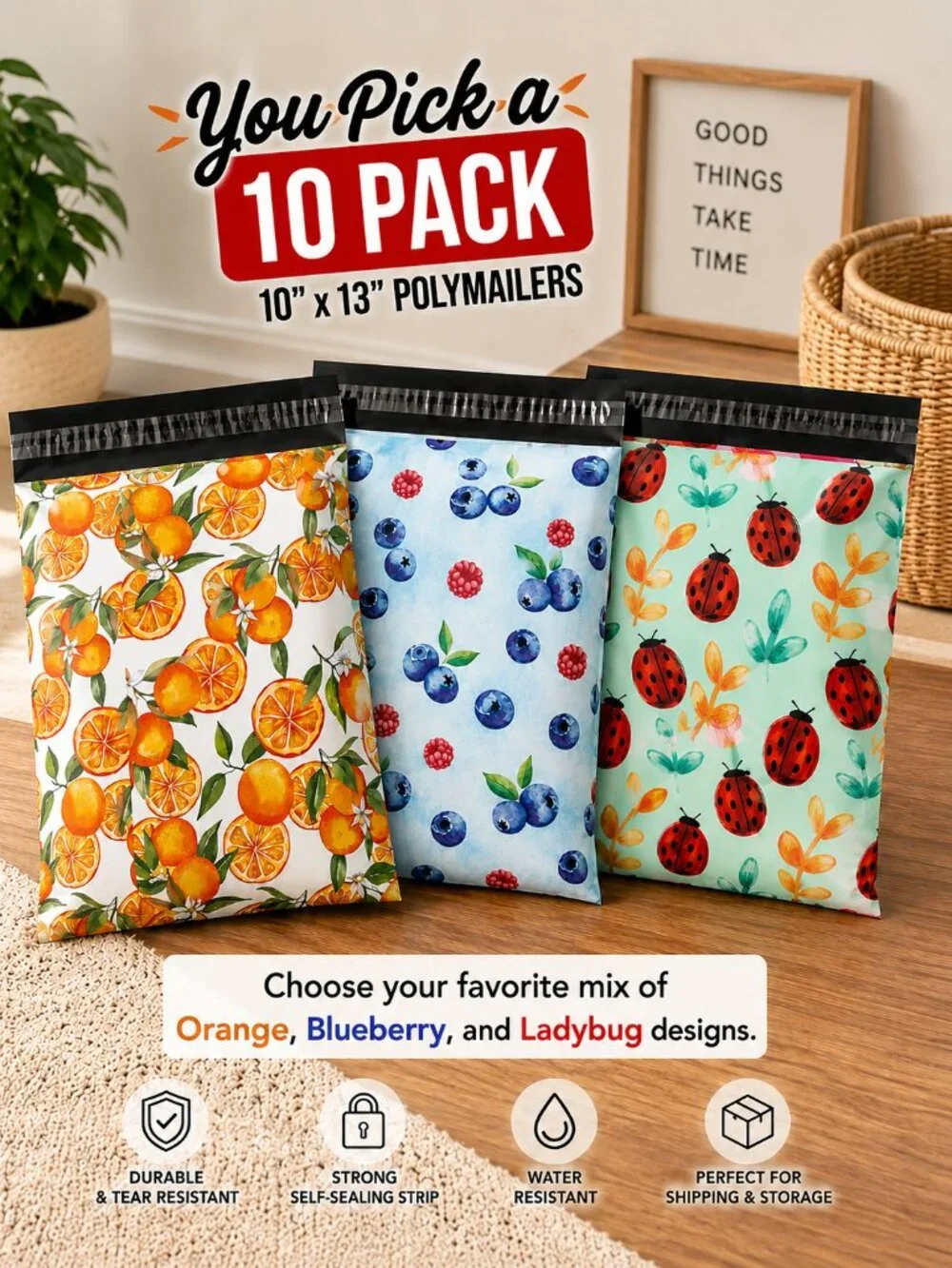 10x13 Polymailers Fruits pattern